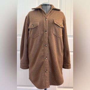 Jackson Rowe Teddy Fleece Shacket Jacket Brown Size Small Cozy Mountain Style
